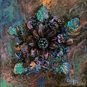 Original collage art, 12”x12” on wrapped canvas